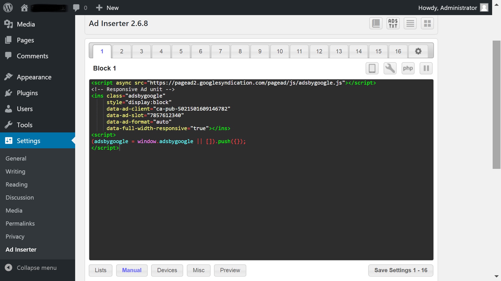Manage Google Ads using AD Inserter 4