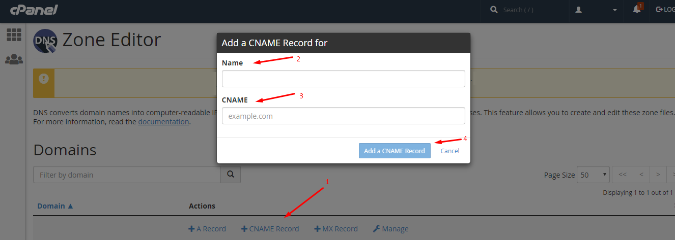  “+ CNAME Record” to add CNAMES.