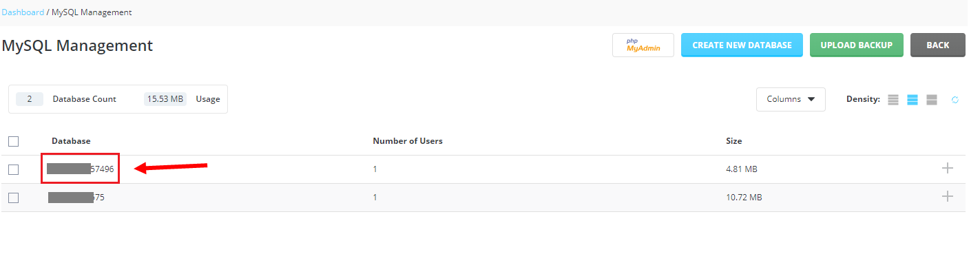 mysql management directadmin