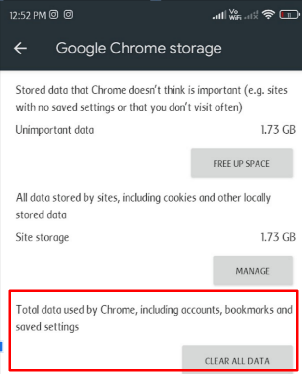 clear the browsing data.